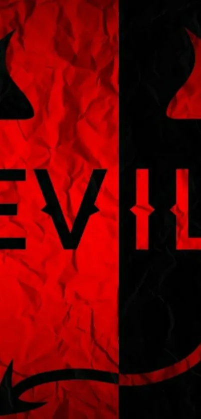 Dark red and black evil wallpaper design with bold text.