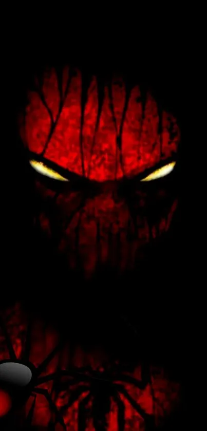 Dark red spider wallpaper with glowing eyes and shadowy design.