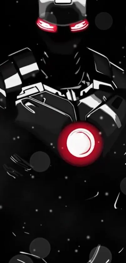 Dark robotic hero with red accents in dramatic mobile wallpaper.