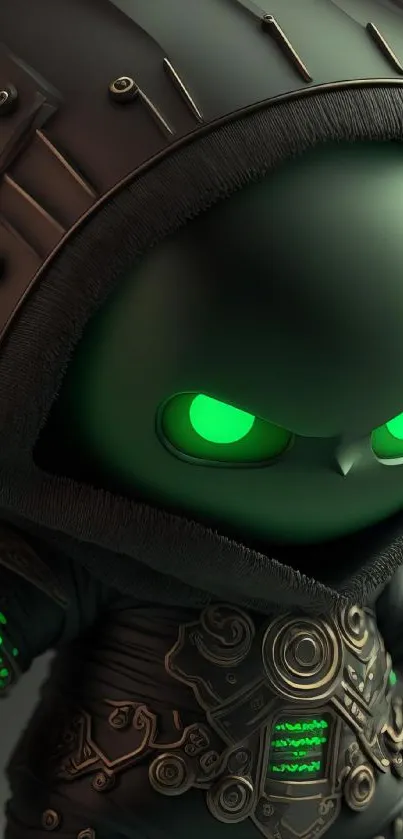 Dark rogue with glowing green eyes mobile wallpaper.