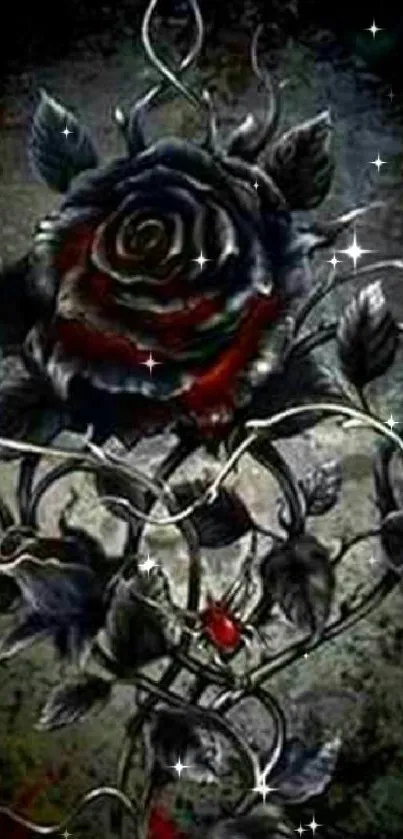 Dark rose with vines on a gothic style mobile wallpaper.