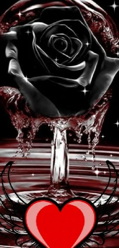 Dark rose with water and heart design wallpaper.