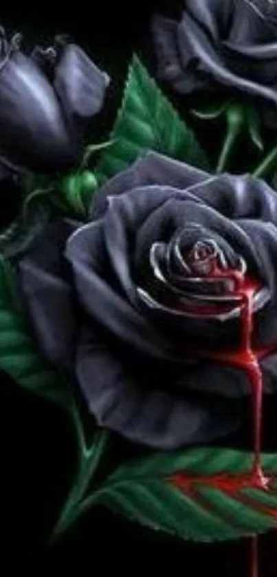 Dark roses with blood drips on black background wallpaper.