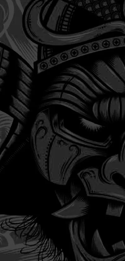 Dark and intricate samurai mask wallpaper design.