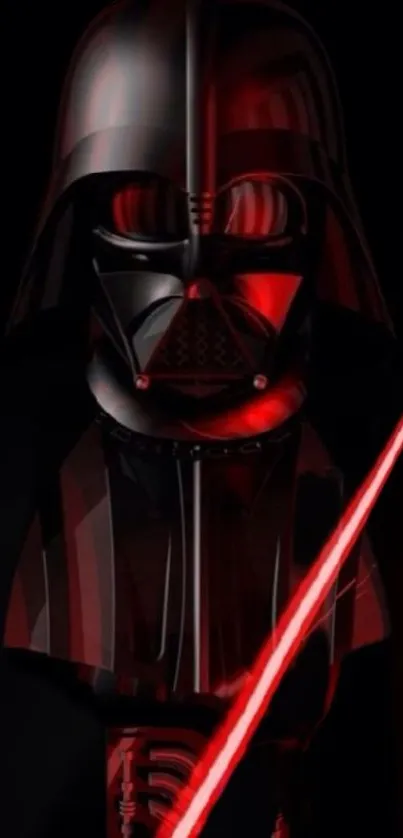 Dark warrior with red glowing saber on a mobile wallpaper.