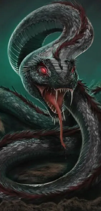 Dark fantasy serpent with glowing eyes.