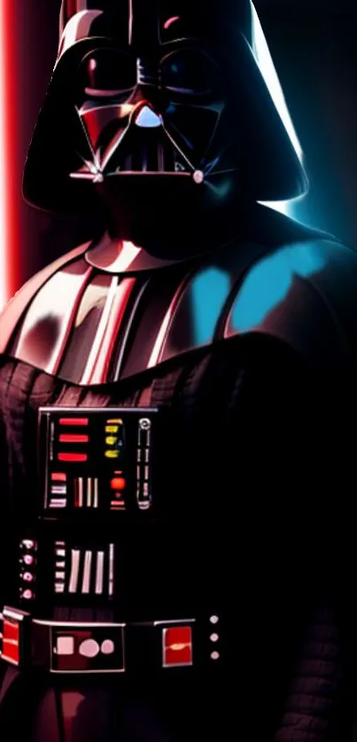 Darth-inspired dark sci-fi wallpaper with red and blue lights.