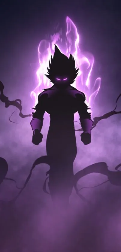 Silhouette anime character with purple aura.