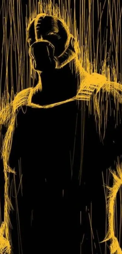 Dark silhouette art with black and yellow colors on mobile wallpaper.