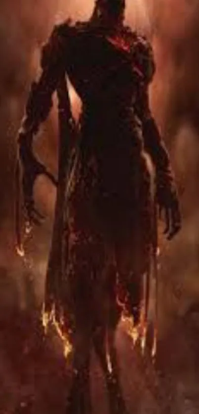 Dark silhouette of a fiery demon with a mystical and ominous atmosphere.