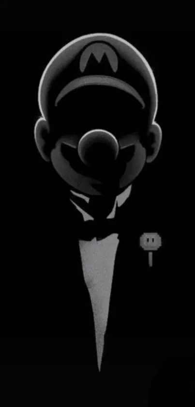 Silhouette of a classic gaming character in tuxedo style.