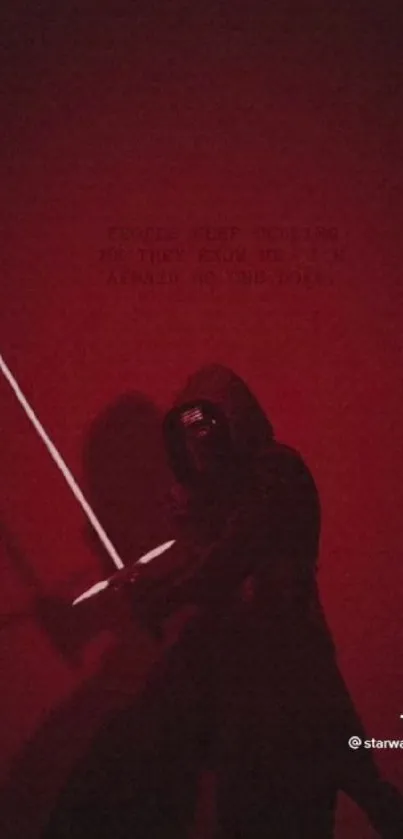 Dark Sith warrior with red lightsaber on a deep red background.