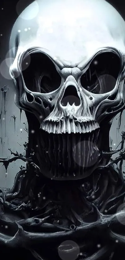 Dark and eerie skeletal art wallpaper for mobile phones.