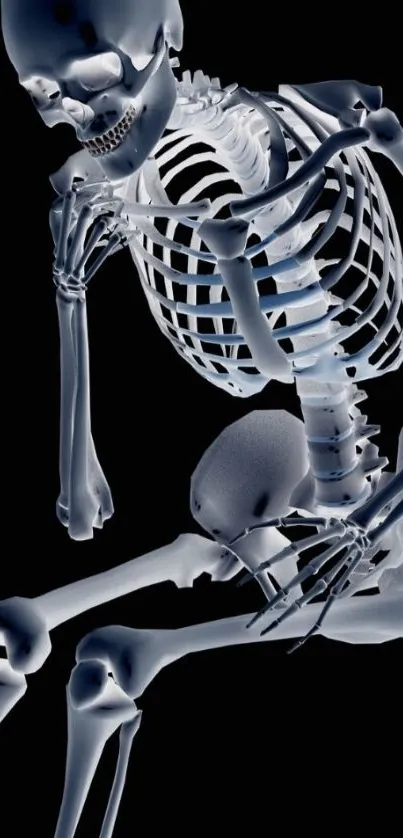 Dark skeleton mobile wallpaper with luminous bones.