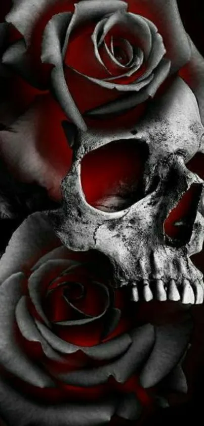 Gothic skull with red roses wallpaper.