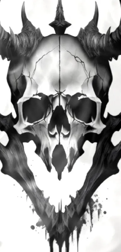 Dark skull with horns wallpaper on a mobile background.