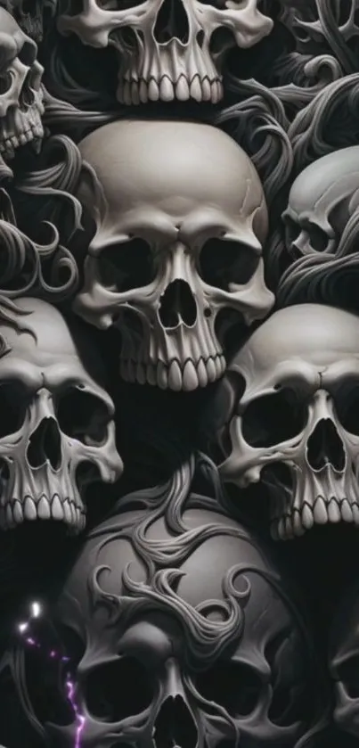 Intricate dark skull mobile wallpaper with a gothic design theme.