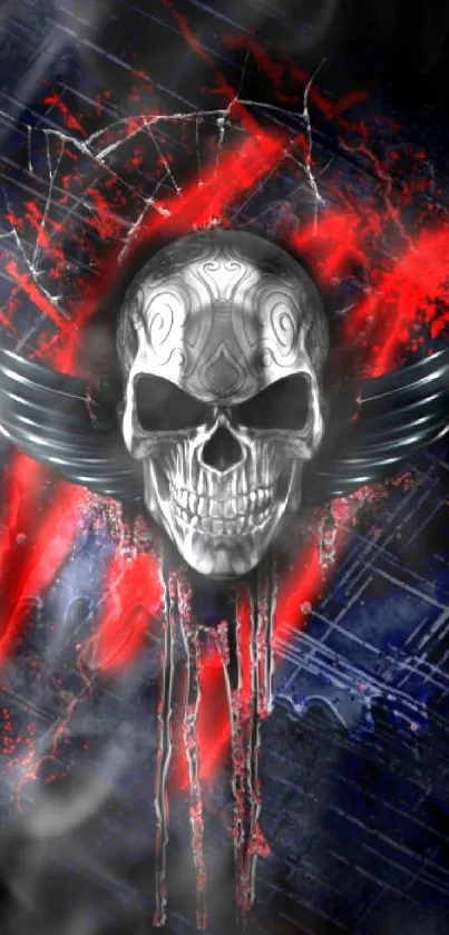 Dark skull mobile wallpaper with red accents.