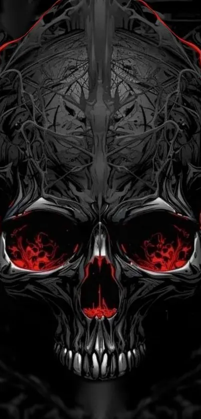 Dark skull with red accents on gothic background