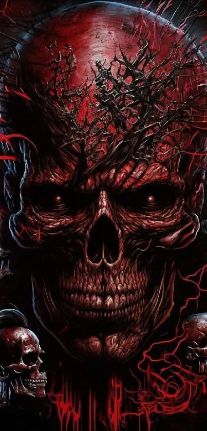 Dark skull artwork with red and black design, perfect for mobile wallpaper.