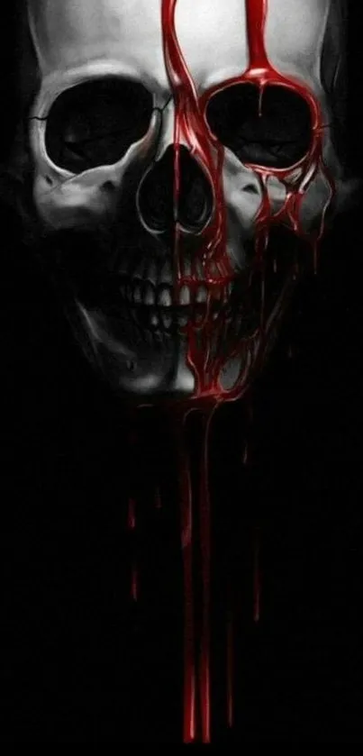 Dark skull with dripping blood, gothic wallpaper.