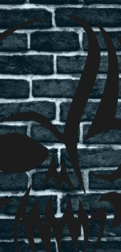 Dark skull design on a brick wall background for mobile wallpaper.