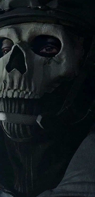 Dark skull face with helmet mobile wallpaper.