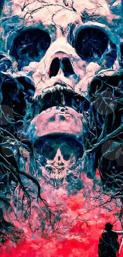 Haunting fantasy skull art with vibrant colors and dark blue hues.