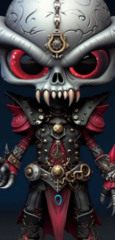 Dark fantasy skull warrior in detailed armor on mobile wallpaper.