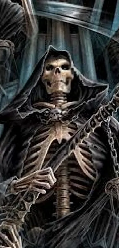 Dark hooded skeleton with scythe