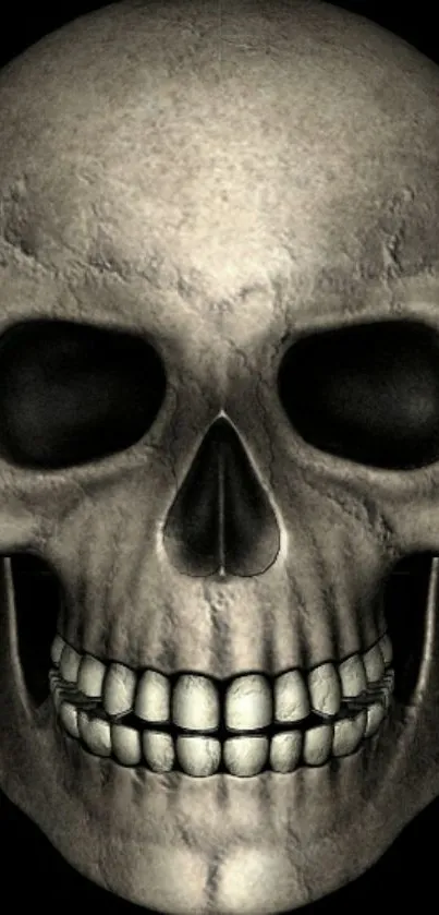 Gray skull on a black background, ideal for mobile wallpaper.