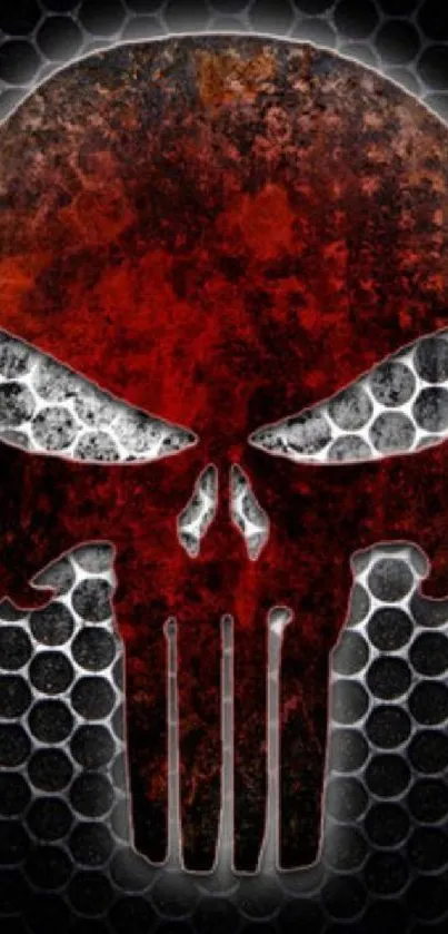 Dark skull design with honeycomb texture on a mobile wallpaper.