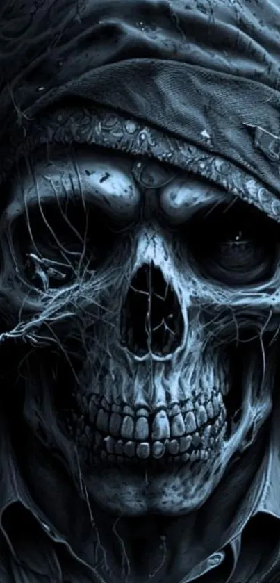 Dark skull with tattered hood mobile wallpaper.