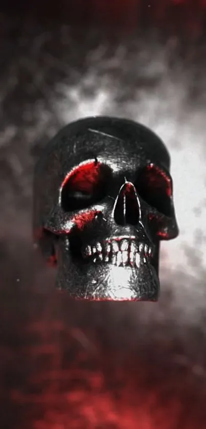 Dark skull wallpaper with black and red tones for mobile.