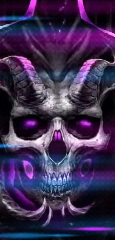 Dark neon skull wallpaper with purple and blue hues.