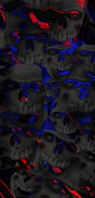 Dark skull wallpaper with neon accents.