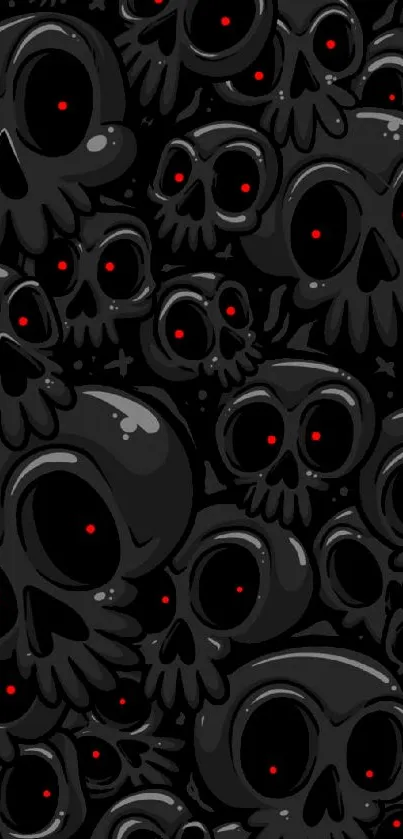 Dark skull pattern mobile wallpaper with red eyes.