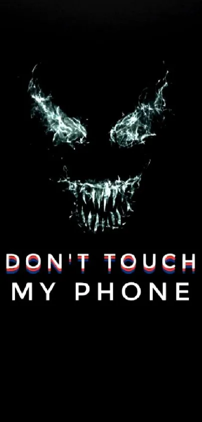 Dark skull wallpaper with 'Don't Touch' text.