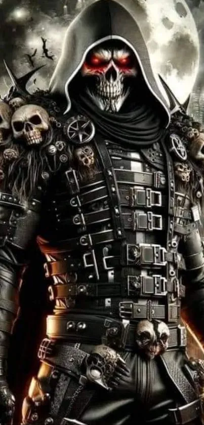 A dark, gothic skull warrior with intricate armor.