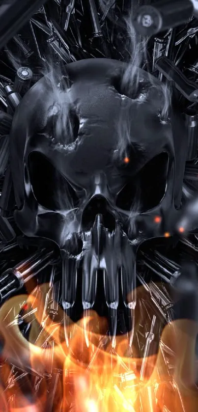 3D skull surrounded by bullets with a dark background.