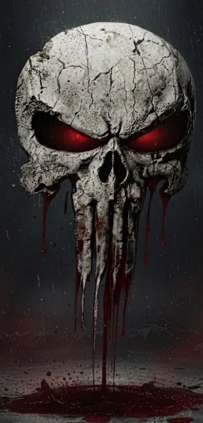 Dark cracked skull with red eyes wallpaper.