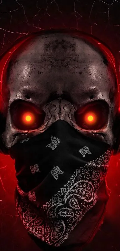 Dark skull with red glow and bandana wallpaper.