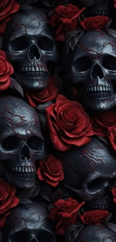 Dark skulls with red roses pattern wallpaper.