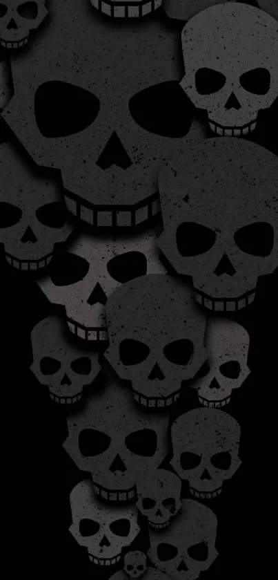 Mobile wallpaper with cascading skulls on a black background.