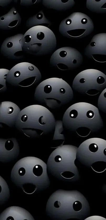 Dark 3D smiley faces wallpaper for a unique mobile background.