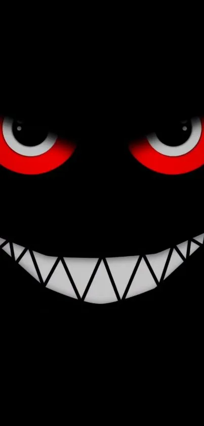 Dark wallpaper with a smiling face and glowing eyes.