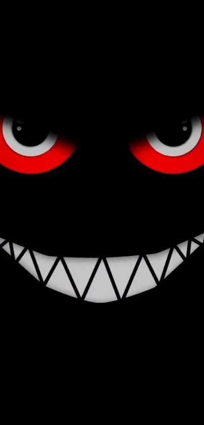 Eerie dark wallpaper with red eyes and a creepy smile.