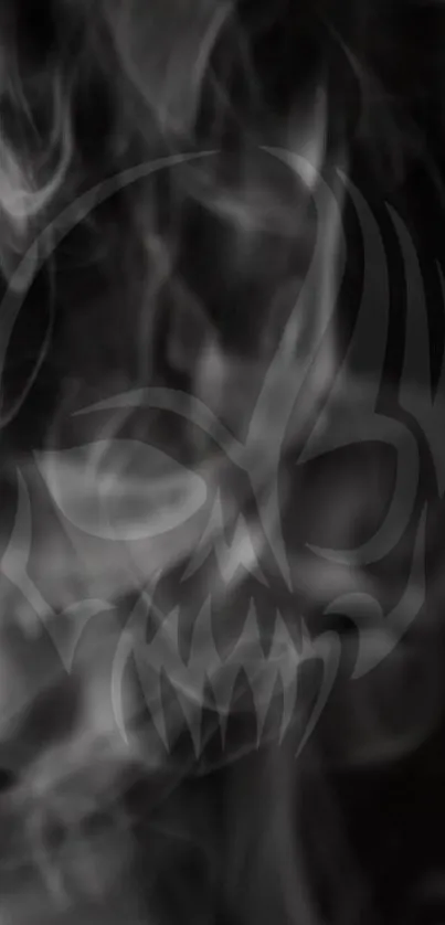 Dark smoke skull design on black wallpaper.