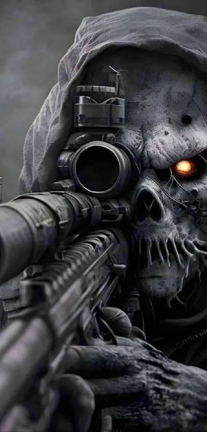 Dark skull sniper with glowing eye.