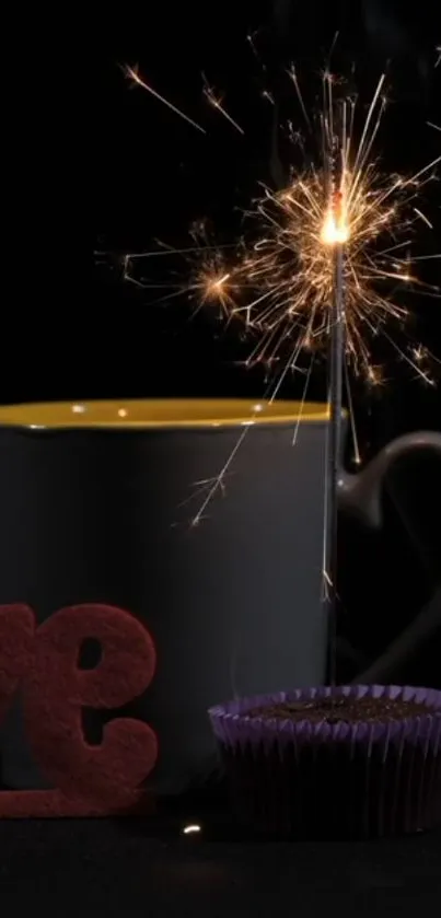 Dark wallpaper with mug and sparkler